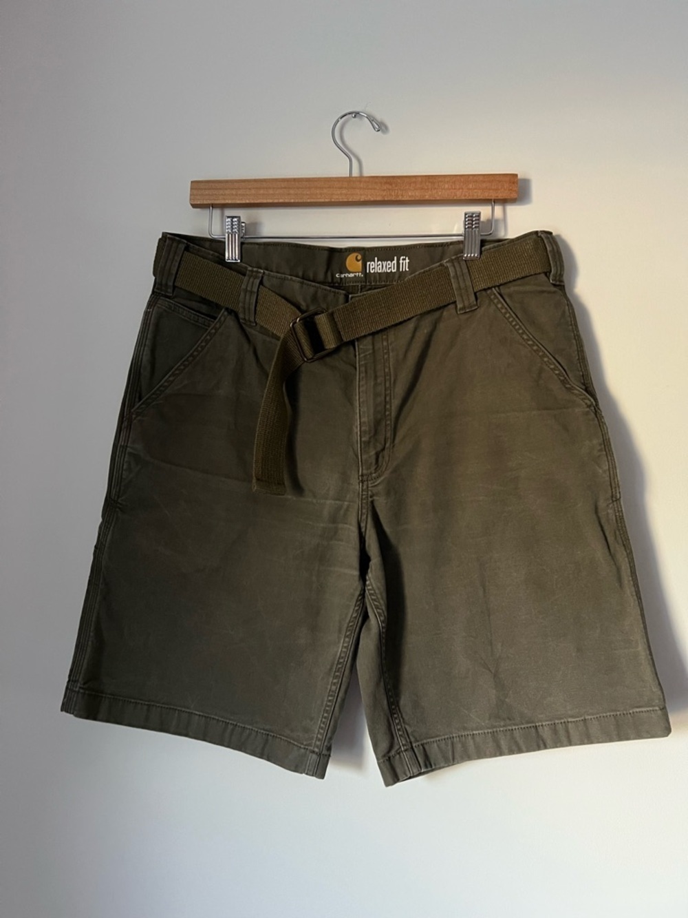 Carhartt Men's Relaxed Fit Olive Green Belted Work Shorts 36